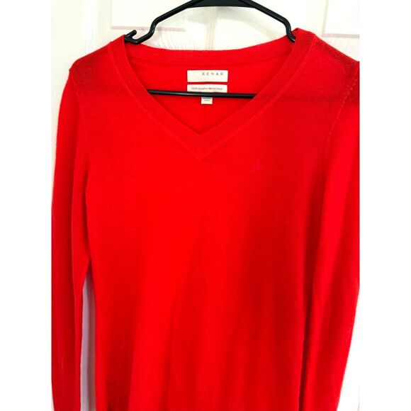 KENAR Superfine Merino Wool Womens Red V Neck Sweater SZ S - Picture 3 of 9